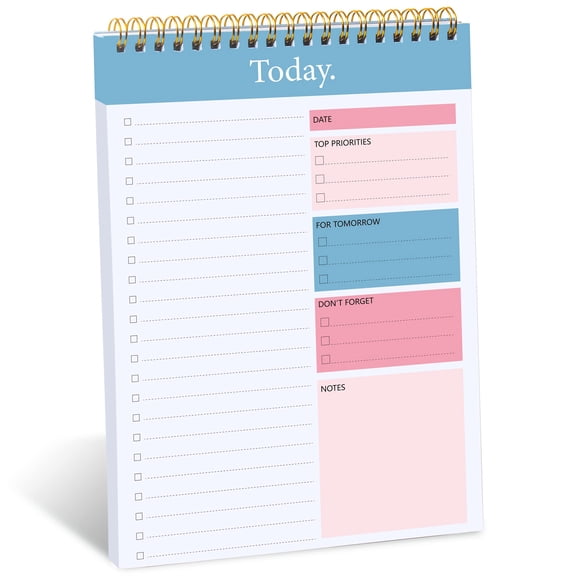 Daily Planner Notepad Undated 52 Sheets Spiral Bound, 6.5 x 9.8 Inch Productivity Organizer with Hourly Schedule for Tasks, Tear Off Pages, Blue