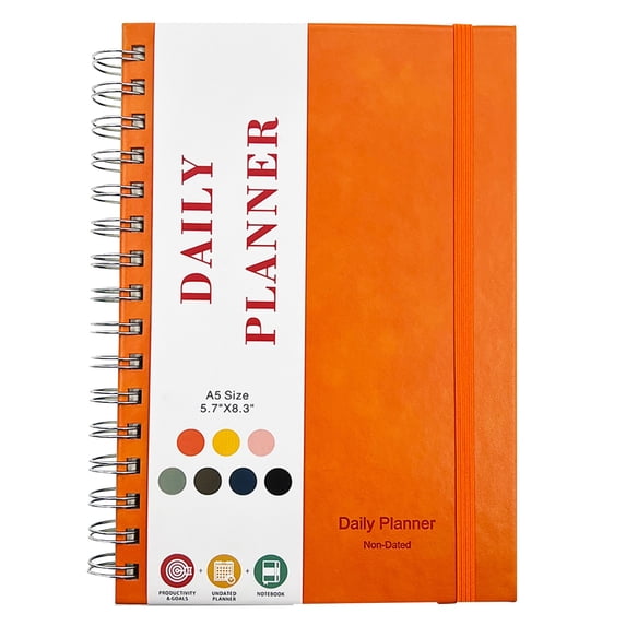 Daily Planner Undated, Daily Planner Notebook with Hourly Schedule, To Do List Hourly Schedule, Hardcover Spiral Notebook, Spiral Planner Notebook for Women and Men,5.7X8.3 inch