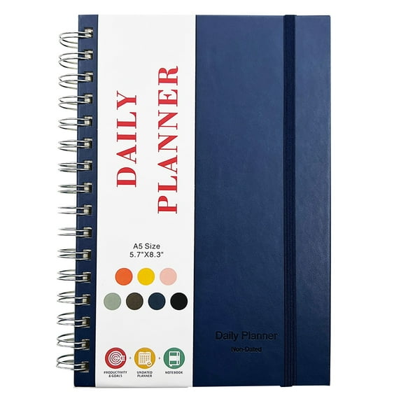 Daily Planner Undated, Daily Planner Notebook with Hourly Schedule, To Do List Hourly Schedule, Hardcover Spiral Notebook, Spiral Planner Notebook for Women and Men,5.7X8.3 inch