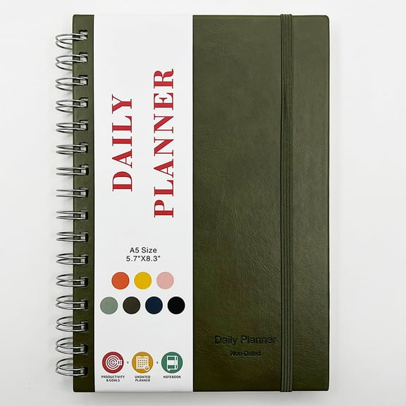 Daily Planner, Undated Planner To Do List Notepad, Spiral Notebook for Water Intake Tracker, Apppintment, Notes, Schedule, Ideas & Priority Organizer, Office School Supplies, A5/8.3×5.7In, Green