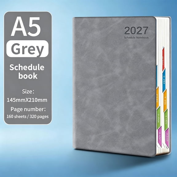 Daily Planner and Calendar Notebook, Gray, Schedule Organizer for Appointments, Tasks, Goals, School, Work, Home and Personal Productivity