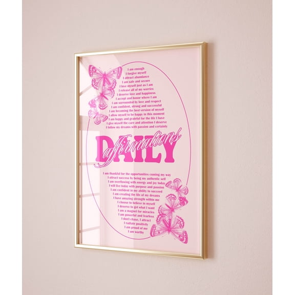 Daily Positive Affirmation Quotes Typography Poster, Words Of Affirmation Art Motivational Poster, Blush Pink Poster Aesthetic Room Decor Wall Art, Modern Wall Decor, 8x12 UNFRAMED