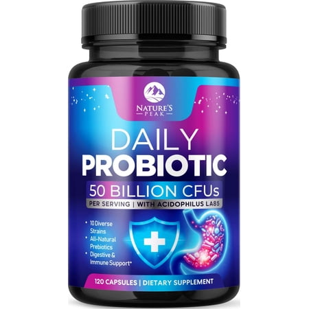 Probiotics 50 Billion CFU Per Capsule - 10 Premium Strains + Digestive Enzymes & Prebiotics - Best Probiotic for Women & Men, Supports Immune, Gut Health, Constipation, Gas & Bloating - 120 Capsules
