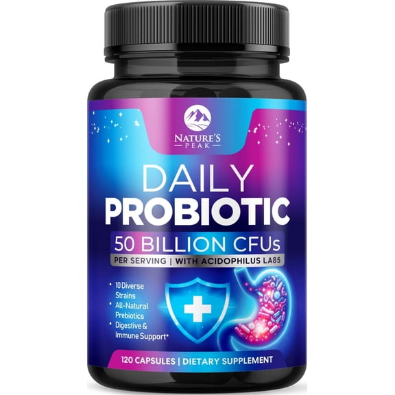 Probiotics 50 Billion CFU Per Capsule - 10 Premium Strains + Digestive Enzymes & Prebiotics - Best Probiotic for Women & Men, Supports Immune, Gut Health, Constipation, Gas & Bloating - 120 Capsules