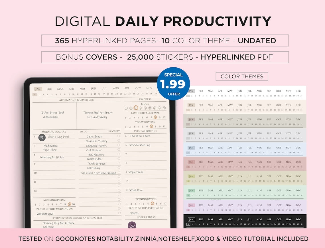Daily Productivity Schedule Planner, Hourly Morning Routine Work Time ...