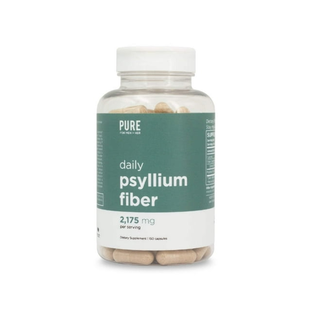 Daily Psyllium Husk Fiber Supplement by Pure for Men & Pure for Her | Digestive Regularity & Gut Health Support | Soluble Fiber Powder, 2,175mg Per Serving | 150 Capsules