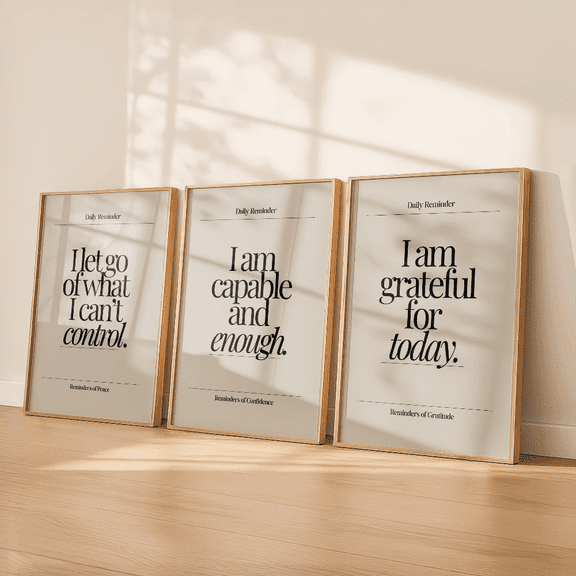Daily Reminder Neutral Affirmation Minimalist Typography Poster Set 3 Prints Set 3 , Poster Only