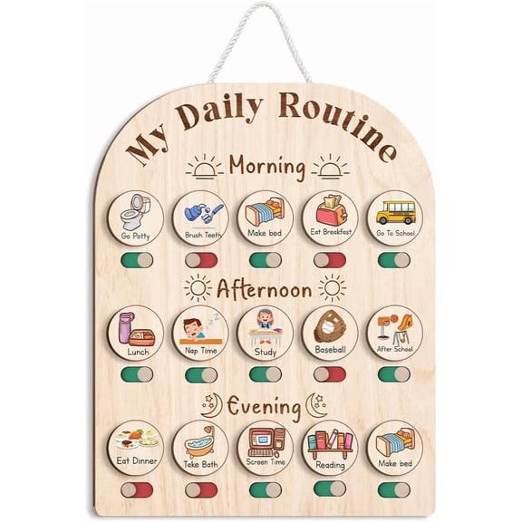 Daily Routine Chart for Kids, Visual Schedule, Toddlers 3-5, Morning Bedtime Toddlers, Wooden Chore Kids 04 -