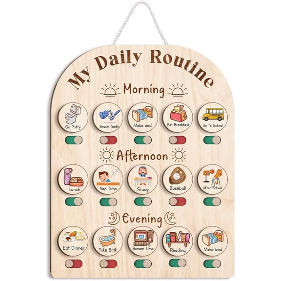 Daily Routine Chart for Kids, Visual Schedule, Toddlers 3-5, Morning Bedtime Toddlers, Wooden Chore Kids
