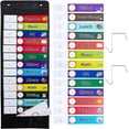 thumbnail image 1 of Daily Schedule Pocket Chart with 18 Colourful Plan Cards 13+1 Pockets 2 Iron Hooks Black Oxford Cloth Foldable Scheduling Pocket Chart for Classroom Office Home Preschool Activity, 1 of 9