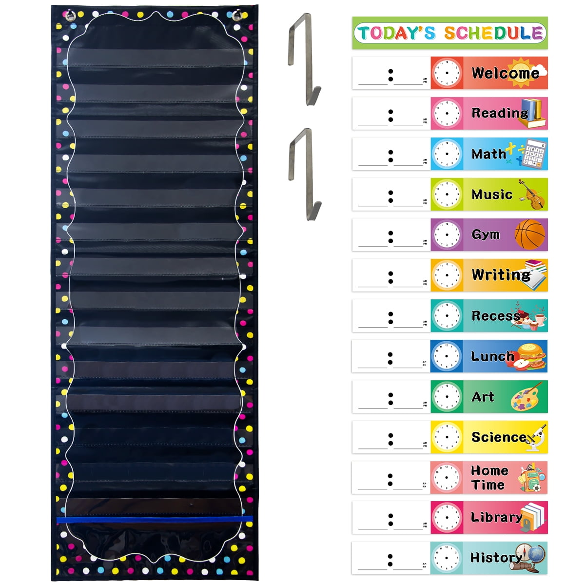 Walmart Daily Schedule Pocket Chart for Kids Classroom, 15 Pockets, 14
