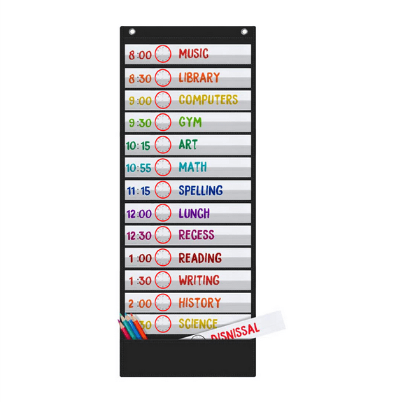 Daily Schedule Pocket Charts, 13+1 Pocket, 18 Sided Reusable for Classroom, Classroom Chart,Classroom