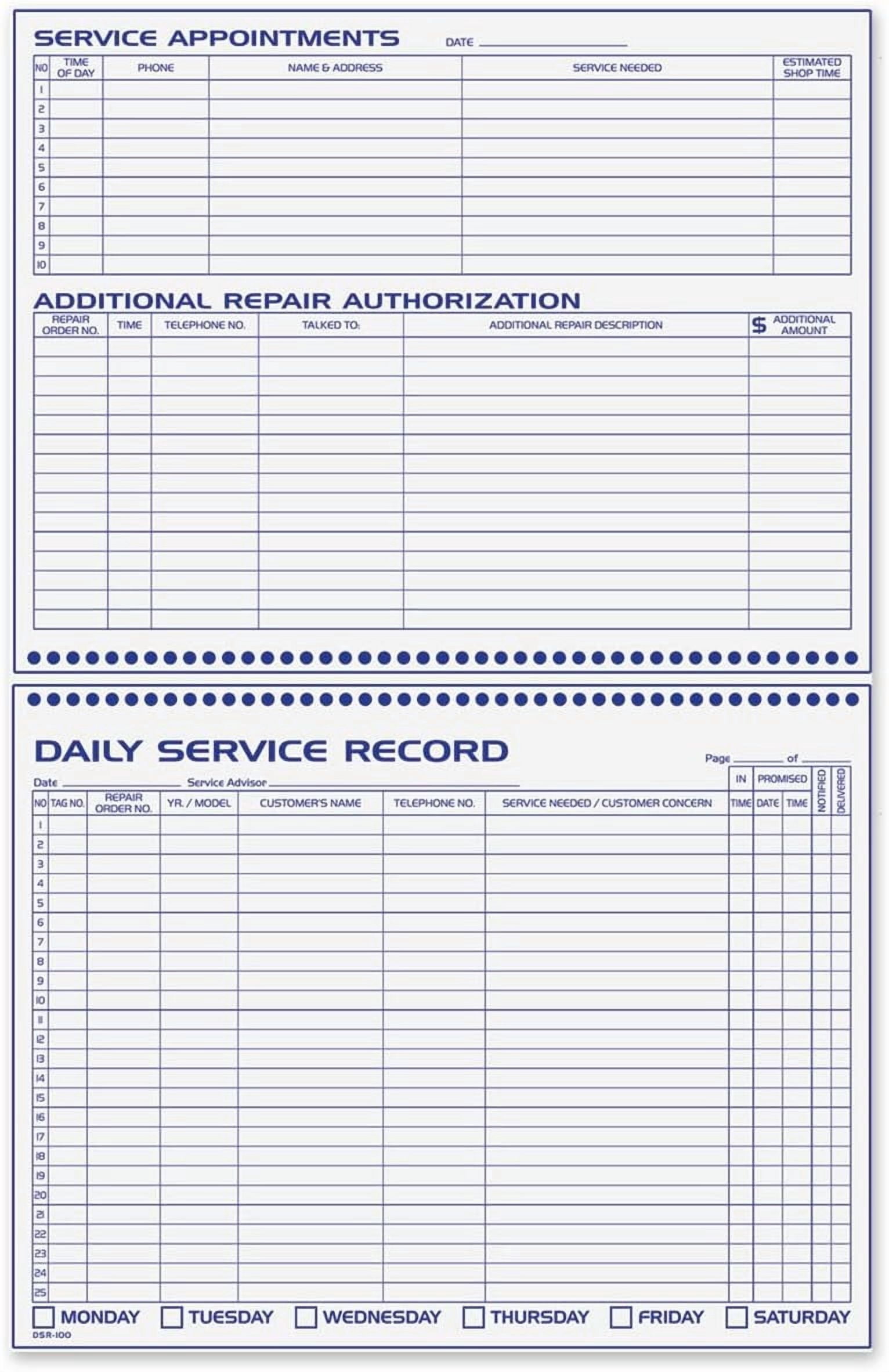 Daily Service Record Book (W9) - Walmart.com