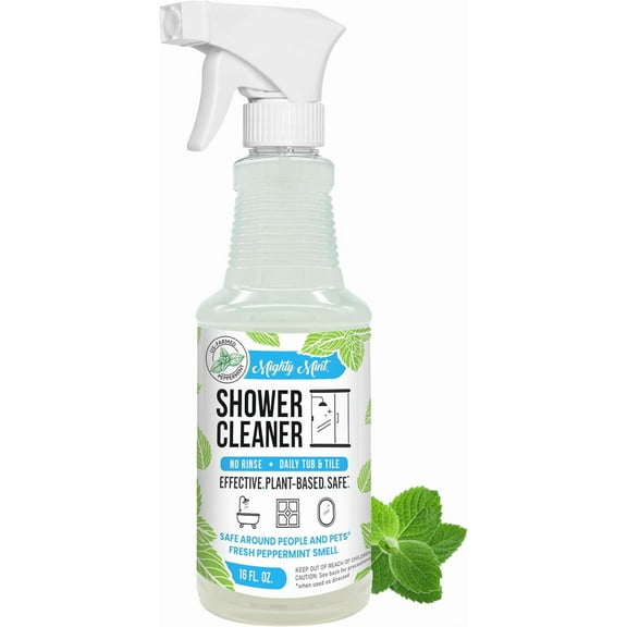 Daily Shower Cleaner Spray  No Rinse, Scrub Solution for Glass, Tile & Gr Plant Based Formula with Peppermint Scent - 16 oz.