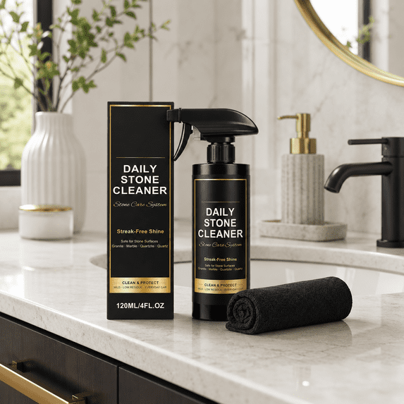 Daily Stone Cleaner, Countertop Cleaner for Granite and Quartz, 4.06 fl oz Stone Surface Spray Kit with Microfiber Cloth for Kitchen Vanity Care