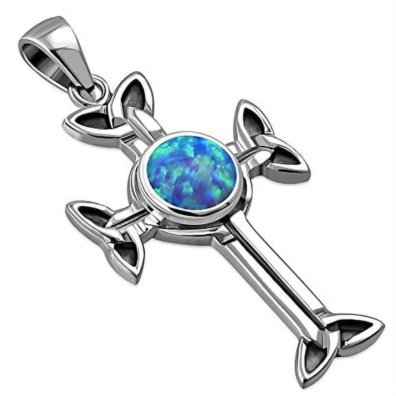 My Daily Styles Cross Necklace for Women - Faith Pendant Necklace with Simulated Opal Gemstone – 925 Sterling Silver Trinity Knot Cross Necklace – Hand Polished Silver Necklace for Women