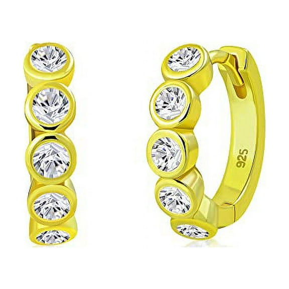 My Daily Styles - Huggie Earrings - Trendy Hoop Earrings for Women - 925 Sterling Silver Earrings - Adorned with Gorgeous Round Cut Cubic Zirconia - Hinged Closure for Secure Fitting (Yellow)