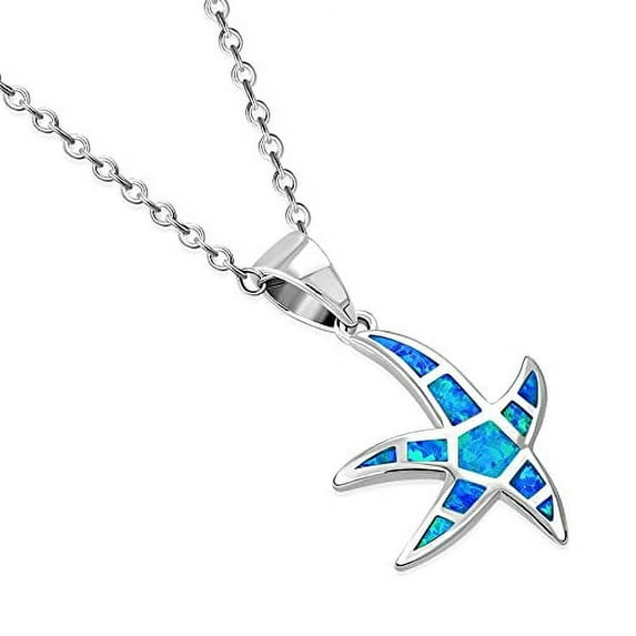 My Daily Styles - Starfish Necklace - Beach Necklaces for Women - 925 Sterling Silver Starfish Pendant Adorned with simulated Fiery Opal Stone - Ocean Themed Necklace
