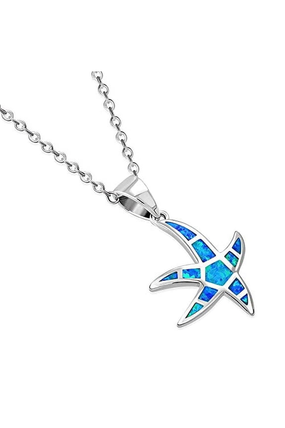 - Starfish Necklace - Beach Necklaces for Women - 925 Sterling Silver Starfish Pendant Adorned with simulated Fiery Opal Stone - Ocean Themed Necklace