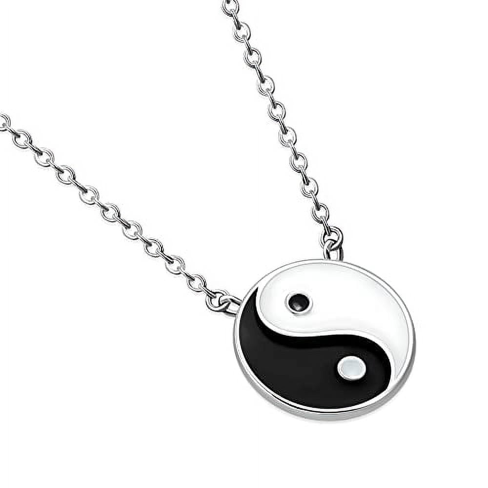 Yin Yang Tai Chi Symbol Necklace - 925 Sterling Silver, 18