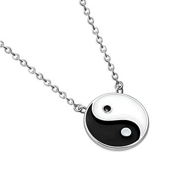 Yin Yang Tai Chi Symbol Necklace - 925 Sterling Silver, 18" Chain