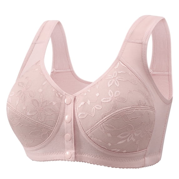 Daily Support Wireless Front Closure Bras, Soft Breathable Full Coverage Bralette for Women, Comfortable Everyday Lounge Underwire Free Bra,Pink,Bust:25"
