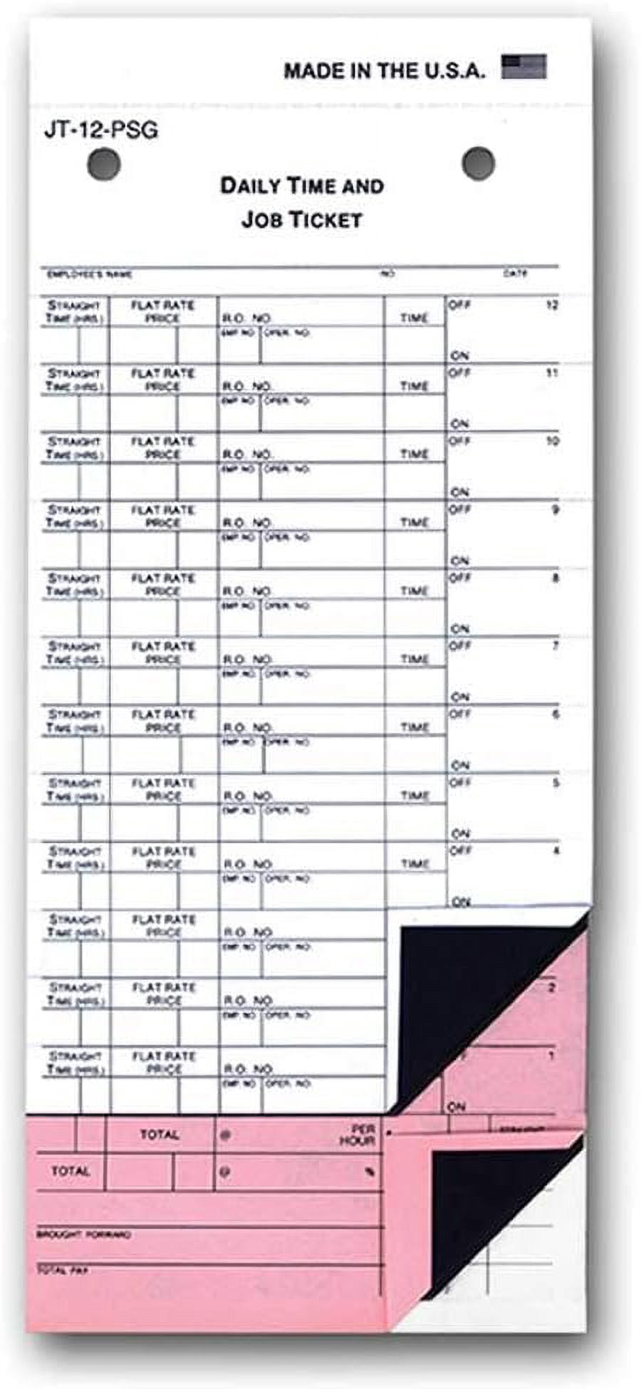 Jt Timesheet Daily Time and Job Ticket - 12 Labels per Sheet (3-Part) (Form JT-12 ...
