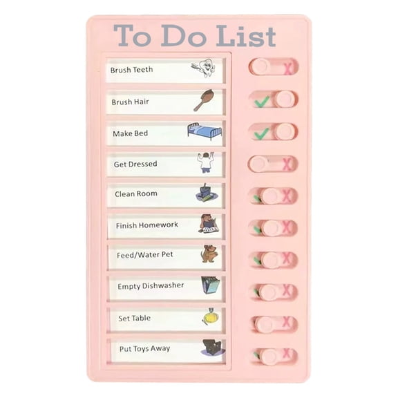 Daily To-Do List Board, Reusable Chore Chart Sliding Routine Checklist 20×12cm 1 Piece, Pink Plastic Sliding Checklist for Household Chores & Routine Tracking