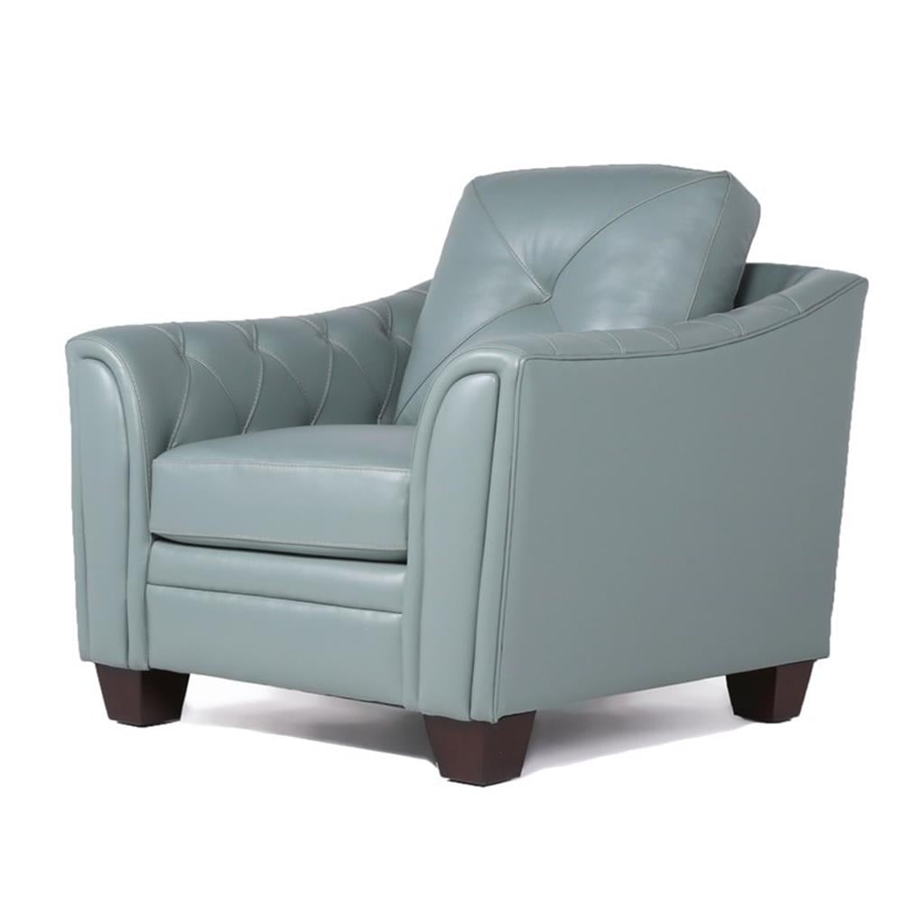 Spa Blue Leather Lawson Accent Chair with Tapered Legs