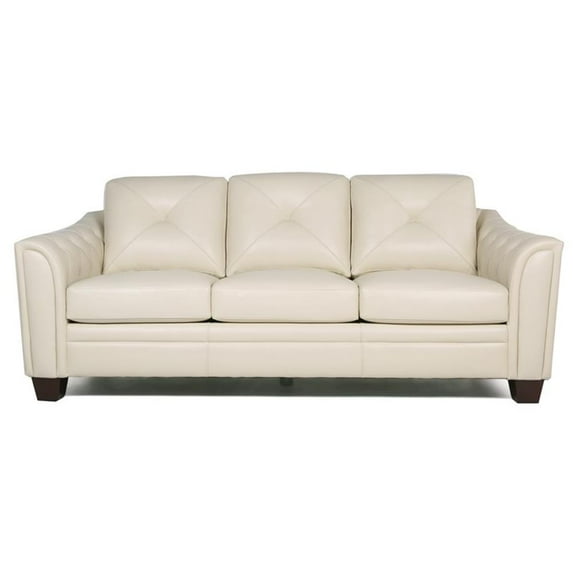 Daily Tufted Leather Sofa In Ivory
