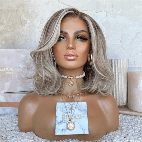Daily Wear 14" Preferred 134 Net Cap Human Hair Wig for Women Big Waves Sparkle Soft Blonde 150 Density Lace Front with Crown Hair