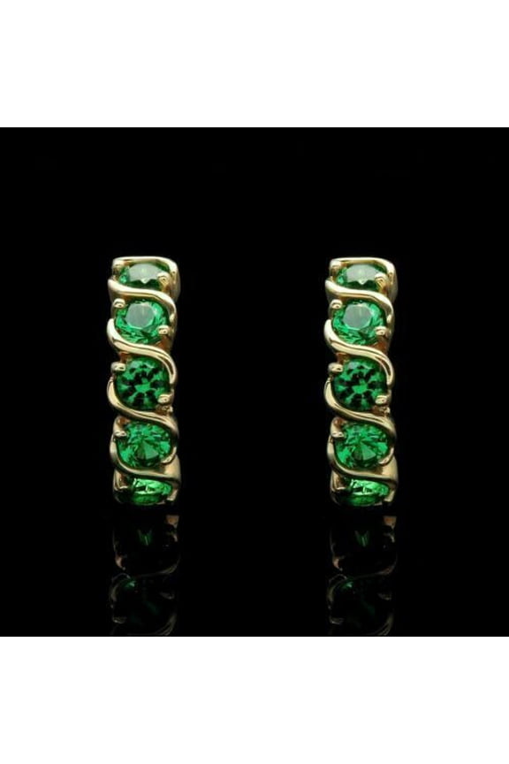 Daily Wear 3Ct Round Cut Lab Created Green Emerald Hoop Earrings 14K Yellow Gold Plated Silver