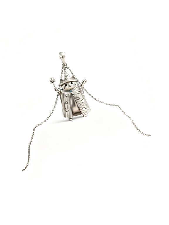 Daily Wear Necklace Silver Tone Pendant Chain with Wizard Hat and Star Detail for Casual Outfit Accent Easy Layering and Jewelry