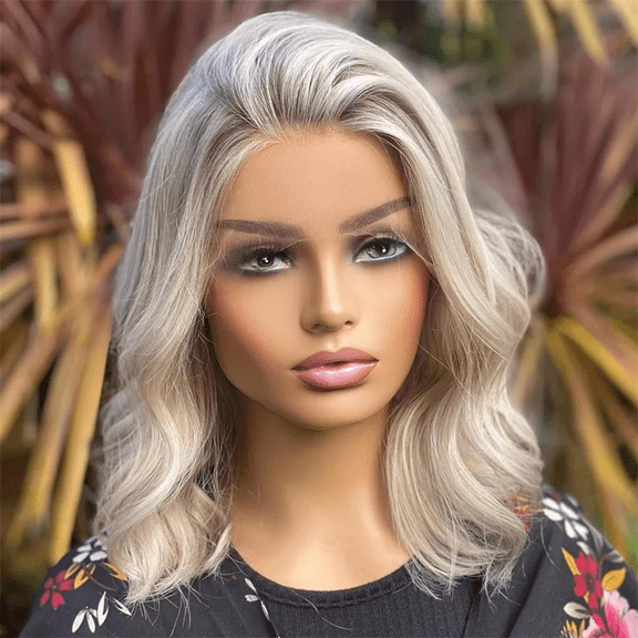 Daily Wear Preferred 14" Big Waves 134 Net Cap Human Hair Wig for Women Sparkle Soft Blonde 150 Density Lace Front with Crown Hair