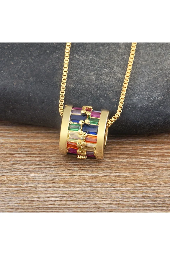 Daily Wear Rhinestone Circle Round 14K Yellow Gold Pendant Necklace Fashionable Temperament Simple Versatile Jewelry Luxury Accessory Gift