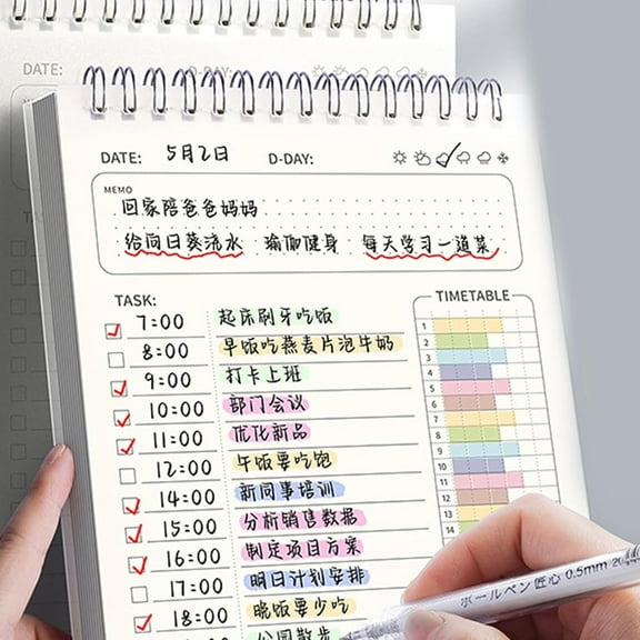 Daily Weekly Planner, 160 Page Lined Notebook, Double Writable Coil Journal, Check List Academic Planner, Thick Paper, For Work School Home, White