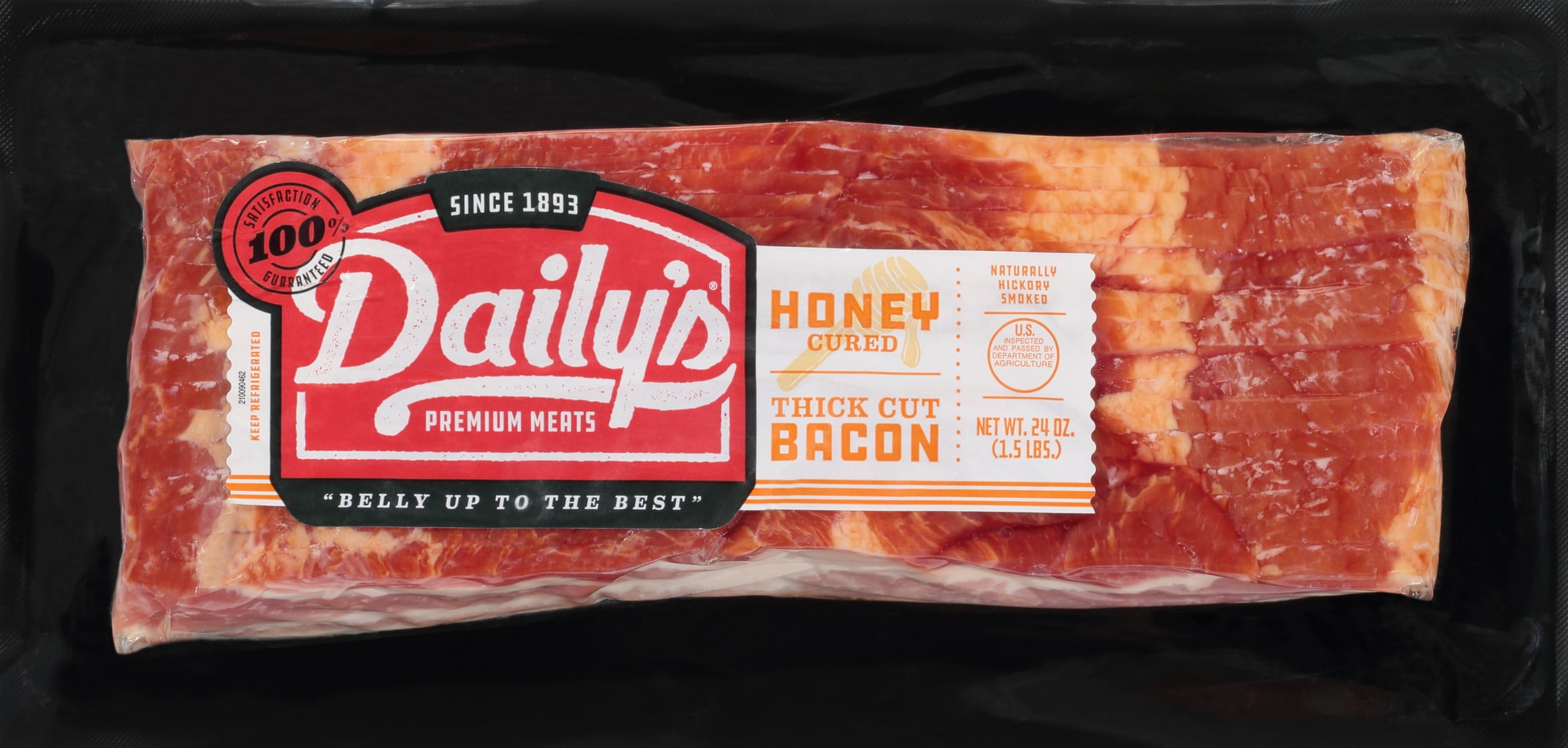 Daily's Premium Meats Hardwood Smoked Honey Cured Thick Sliced Pork Bacon, 24 oz Package