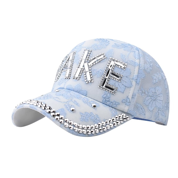 DailyChi Under $ 4 Baseball Cap Unisex Rhinestone Letter Decor Curved Brim Adjustable Sparkly Trucker Hat Golf Dad Hat UV Protection Sun Hat Blue,One Size