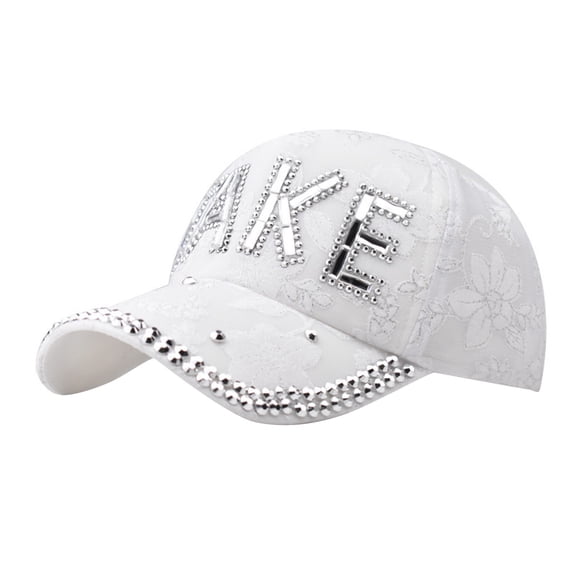 DailyChi Under $ 4 Baseball Cap Unisex Rhinestone Letter Decor Curved Brim Adjustable Sparkly Trucker Hat Golf Dad Hat UV Protection Sun Hat White,One Size