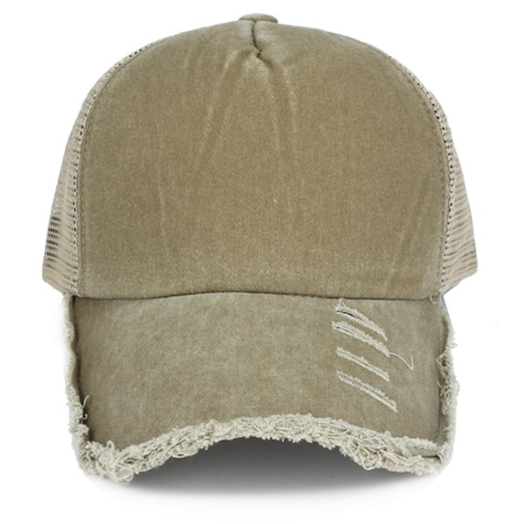 DailyChi Under $ 4 Men Women Baseball Cap Ripped Denim Mesh Cap Distressed Cotton Lightweight Trucker Hat Streetwear Sun Block Outdoor Sun Hat Khaki,One Size
