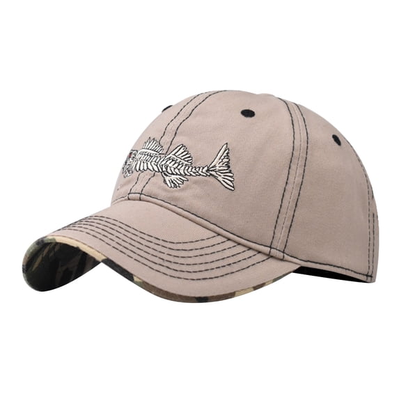 DailyChi Under $ 5 Men Women Baseball Cap Fish Skeleton Embroidery Camo Lined Curved Brim Classic Stretchable Trucker Hat Golf Dad Hat Sun Block Outdoor Sun Hat Beige,One Size