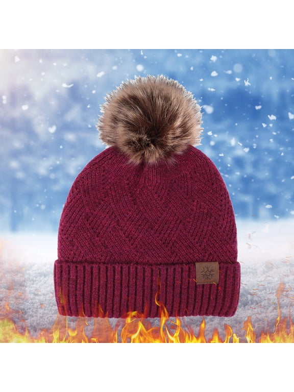 Under $6 Pom Pom Beanie for Women Earflap Fleece Lined Winter Ski Hat Easy To Match Outfits Ideal For Daily Wear Stylish Cold Season Look Great Gift For Family, One Size