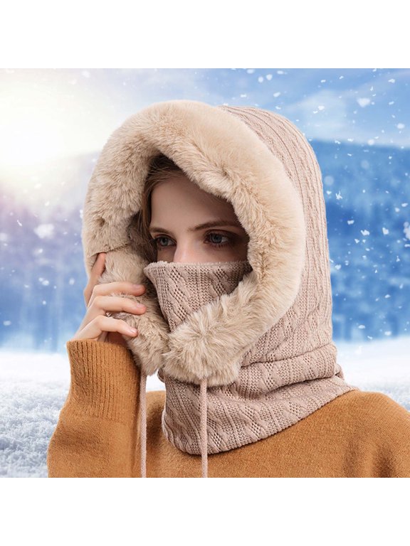 Under $7 Balaclava for Women Earflap Fleece Lined Faux Fur Winter Ski Hat Face Mask Caps Classy Minimal Look Comfy For All Day Beautiful Seasonal Style, One Size