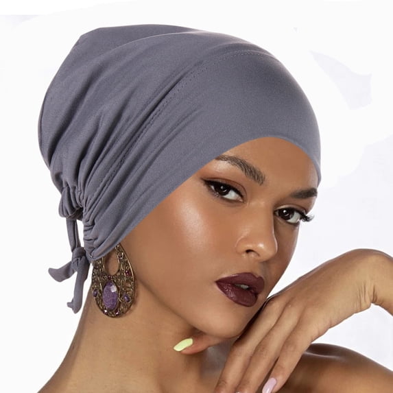 DailyChi Adjustable Headband Drawstring Underscarf Cap for Women - Solid Color, Soft Stretch Breathable Hair Cover, Chemo Head Cap, Hijab Inner Base Hat for Daily Sleep, Multicolor, Under $4