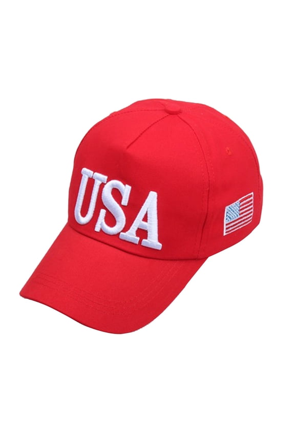 DailyChi Baseball Cap Curved Brim Flag Patch Embroidery Adjustable One Size Fits Most UV Protection Snapback Trucker Hat Washed Cotton Hat for Outdoor Travel Daily Street Wear, Sun Hat, Red