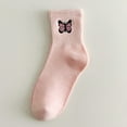 thumbnail image 1 of DailyChi Butterfly Embroidered Crew Socks, Breathable Moisture-Wicking With Reinforced Heel For Stretchy Durable Calf Wear And Pretty Style, Pink, 1 of 3