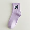 thumbnail image 1 of DailyChi Butterfly Embroidered Crew Socks, Breathable Moisture-Wicking With Reinforced Heel For Stretchy Durable Calf Wear And Pretty Style, Purple, 1 of 3
