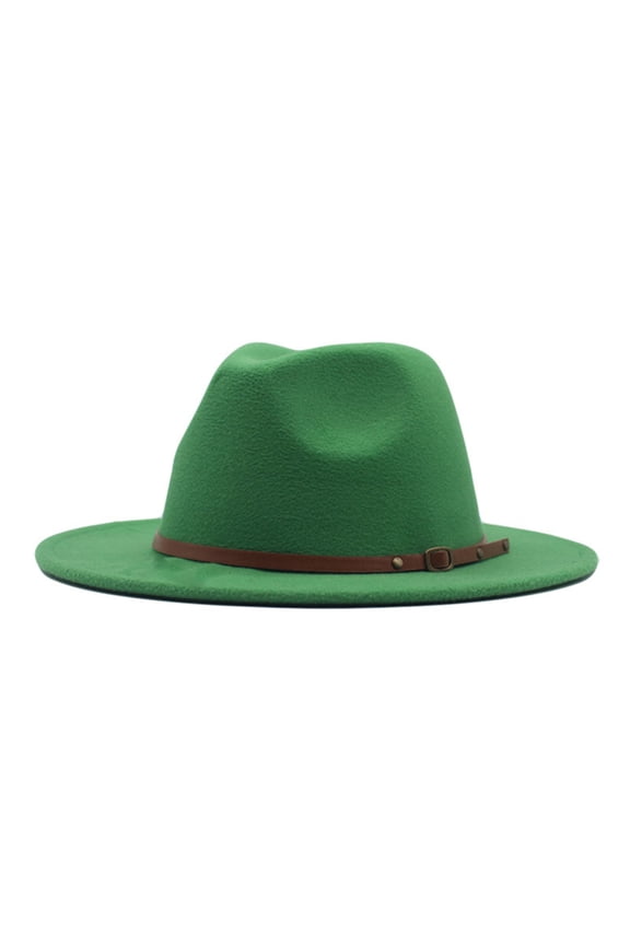 Chain Decor Fedora Hat, Wide Brim Twisted Rope Band Soft Wool Felt Panama Hat Vintage Fashion Dress Hat for Women Men Wedding Party Travel Photography Daily Casual Outfit, Sun Hat, Green