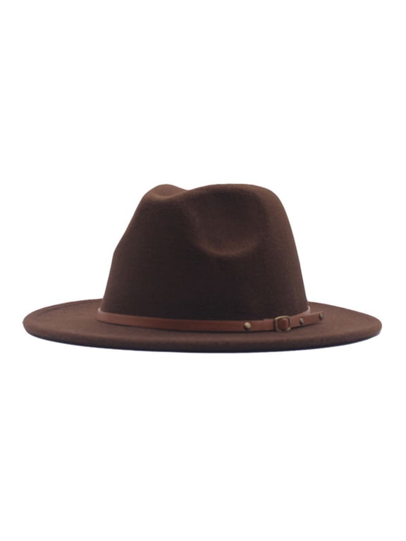Chain Decor Fedora Hat, Wide Brim Twisted Rope Band Soft Wool Felt Panama Hat Vintage Fashion Dress Hat for Women Men Wedding Party Travel Photography Daily Casual Outfit, Sun Hat, Coffee