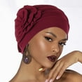 thumbnail image 1 of DailyChi Floral Pleated Headband Turban Head Wrap with Solid Color Cap - Soft Stretch Breathable Underscarf for Women, Chemo Cancer Hat, Hijab Inner Base, Daily Sleep Wear, Multicolor, Under $4, 1 of 4
